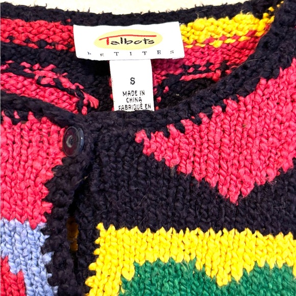 Vintage Colorful Heart Patchwork Clowncore Cardigan Hand Knit Sweater Chunky PSm - Picture 3 of 7